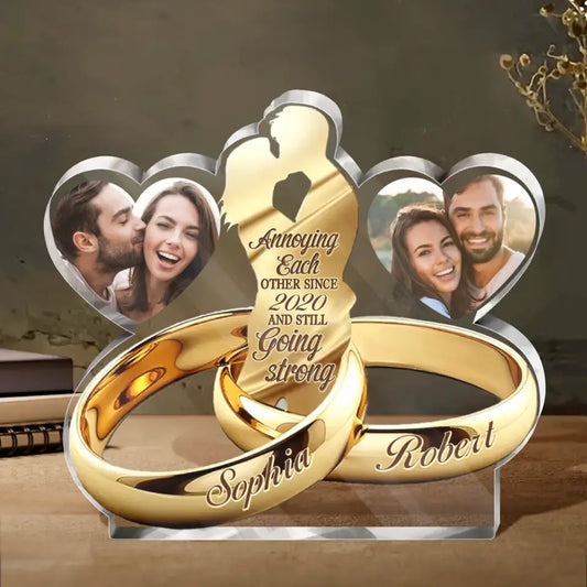 Personalized Couple Rings Photo Acrylic Plaque - Anniversary Gift Idea For Couple/Gift To Him/Her - Annoying Each Other Since 2020 And Still Going Strong