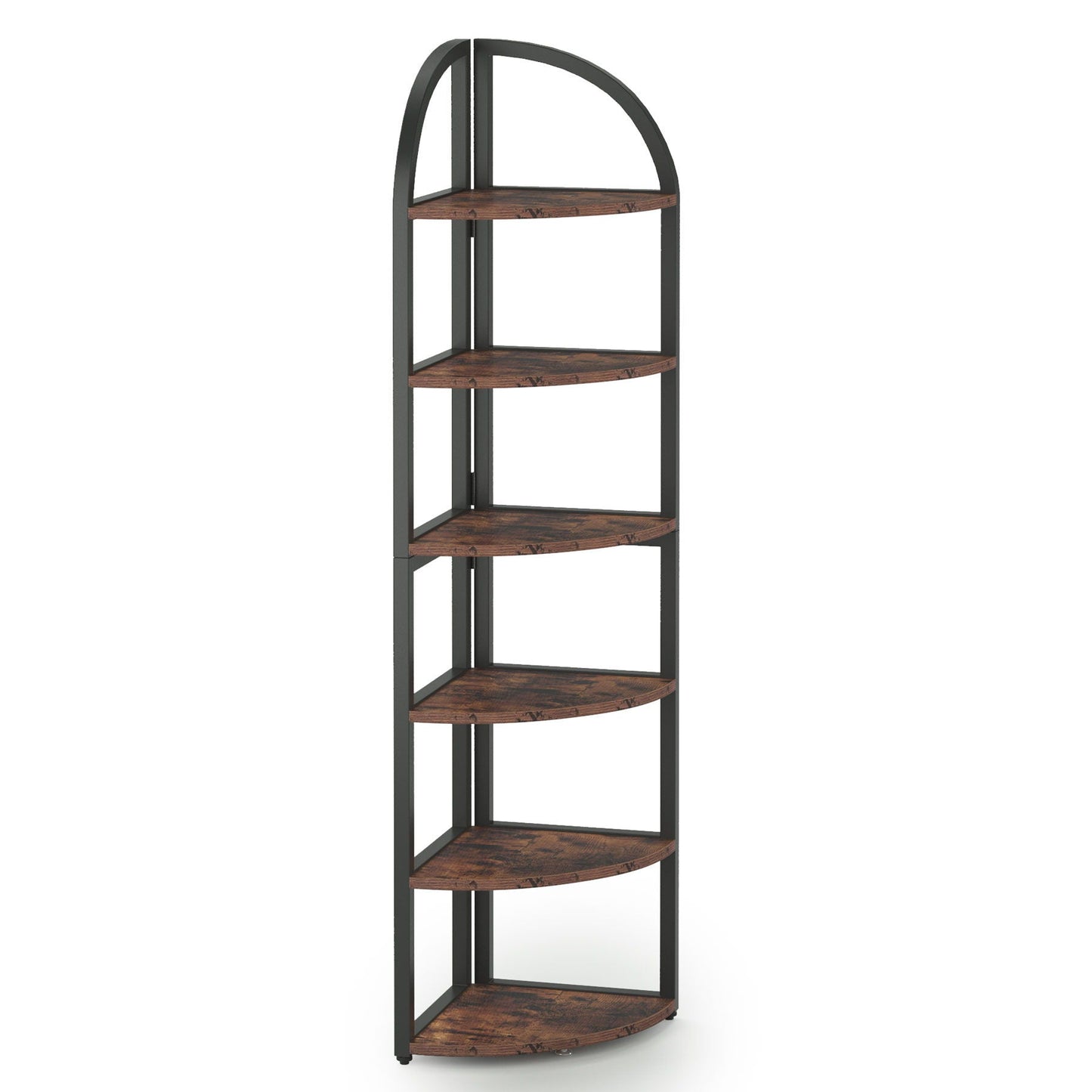 Tall 6 Tier Corner Shelf, Freestanding Bookshelf For Living Room - Rustic Brown