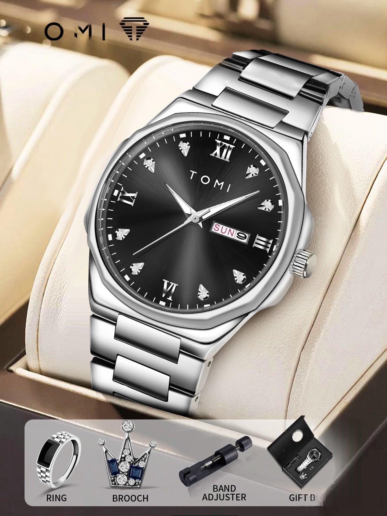 Simple Diamond Encrusted Quartz Watch Fashionable