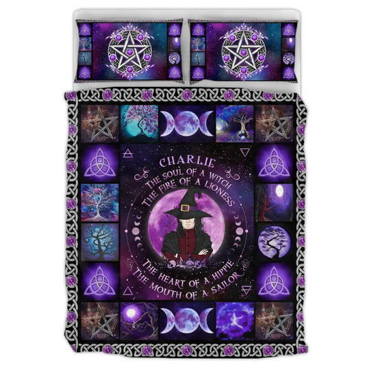 Personalized Male Witch Quilt Bed Sets - Halloween Gift For Witch Enthusiast - The Soul of A Witch The Fire Of A Lioness