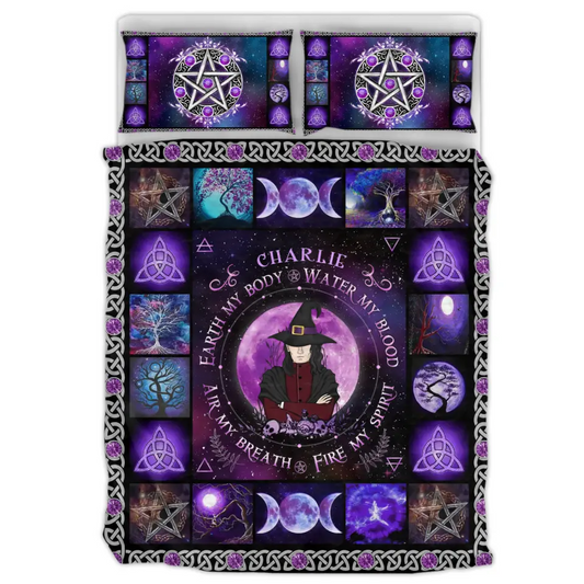 Personalized Male Witch Quilt Bed Sets - Gift Idea For Witch Enthusiasts - Earth My Body Water My Blood Air My Breath Fire My Spirit