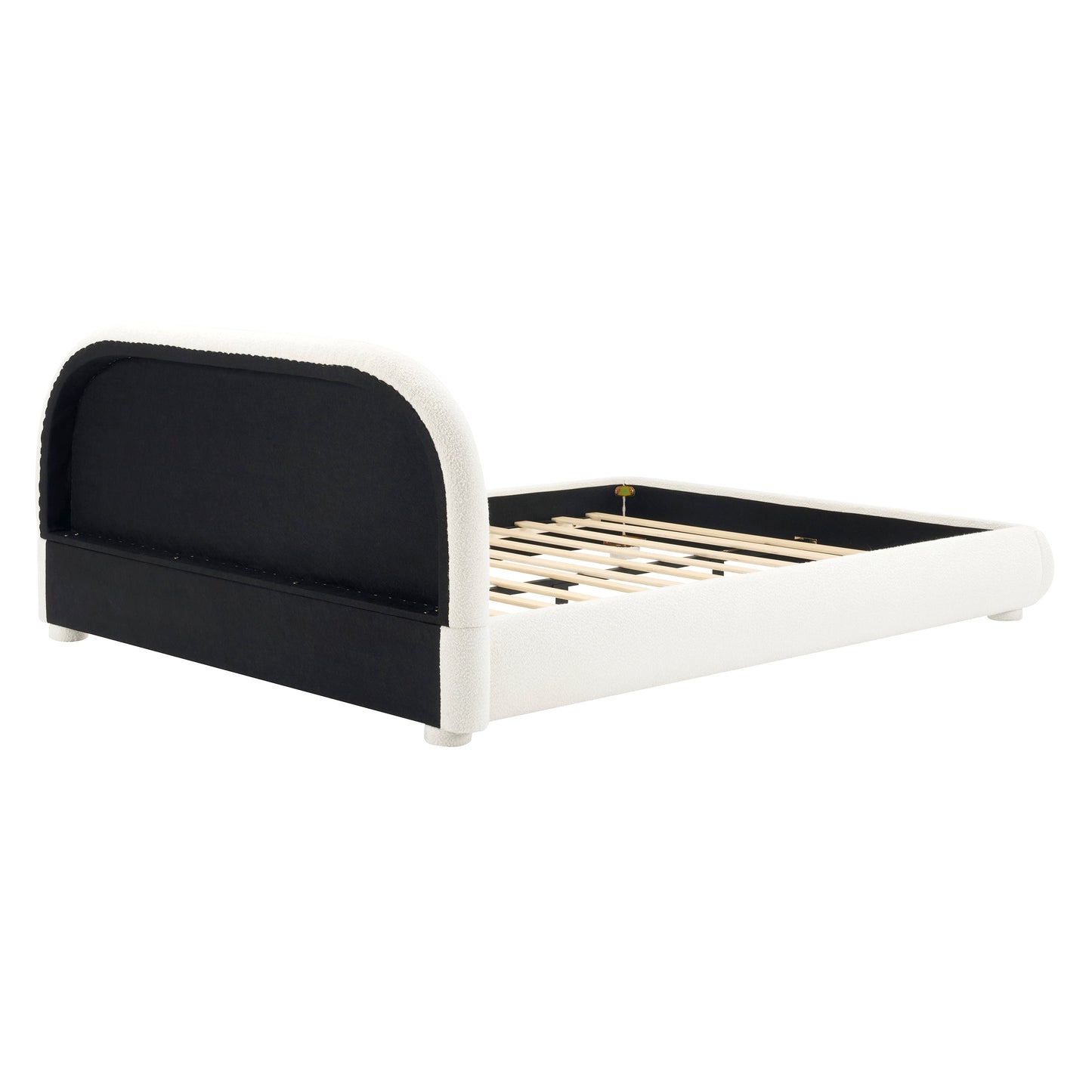 Cream Style Fabric Upholstered Bed, Simple Modern Bedroom Double Bed, Queen