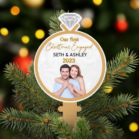 Personalized Engagement Tree Topper - Upload Photo - Christmas 2023 Gift For Couple - Our First Christmas Engaged