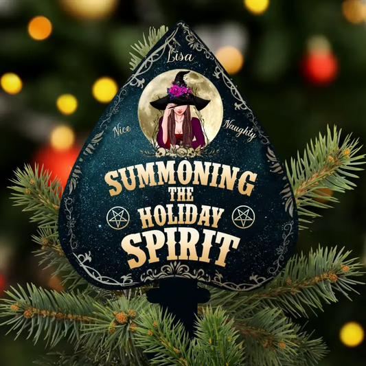 Personalized Couple Photo Wooden Ornament - Christmas Gift Idea for Witch Lovers - Summoning The Holiday Spirit