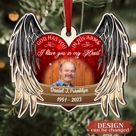 Personalized Memorial Photo Wooden Ornament - Memorial Gift Idea for Christmas - God Has You In His Arms