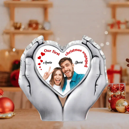 Personalized Couple Acrylic Plaque - Upload Photo - Christmas/Anniversary Gift For Couple - Our First Christmas Engaged