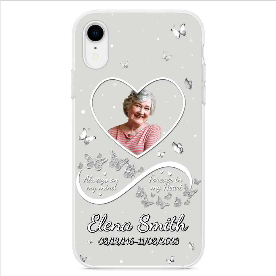 Custom Personalized Memorial Heart Phone Case - Memorial Gift Idea For Family - Upload Photo - Case For iPhone/Samsung - Always On My Mind Forever In My Heart