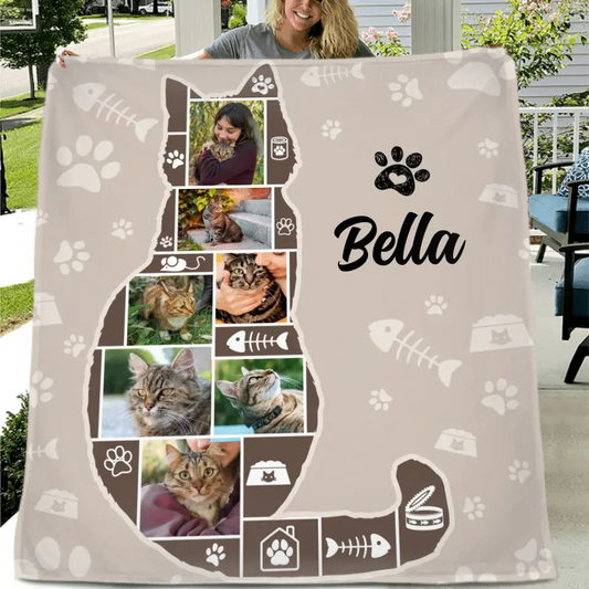 Personalized Cat Photo Fleece Throw Blanket & Quilt - Upload Photo - Gift Idea for Cat Lovers