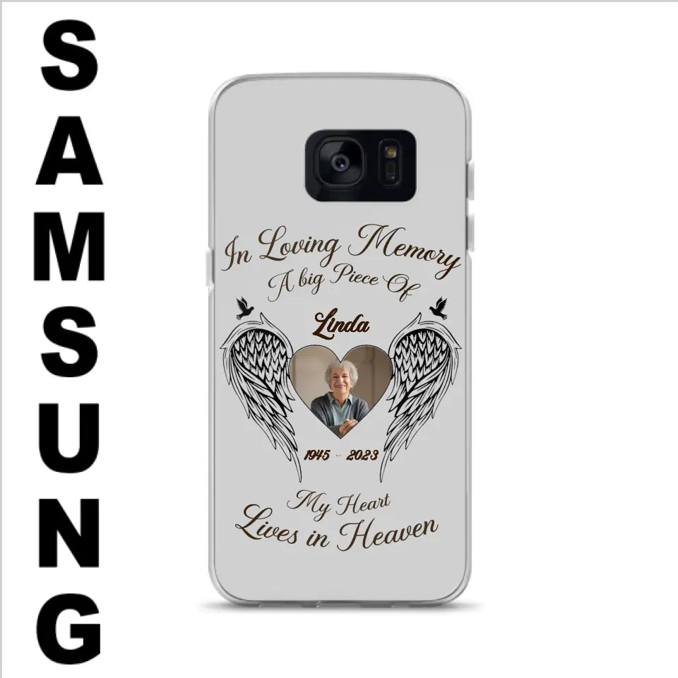 Custom Personalized Memorial Phone Case - Upload Photo - Memorial Gift Idea For Family Member/Pet Lovers - In Loving Memory A Big Piece Of My Heart Lives In Heaven