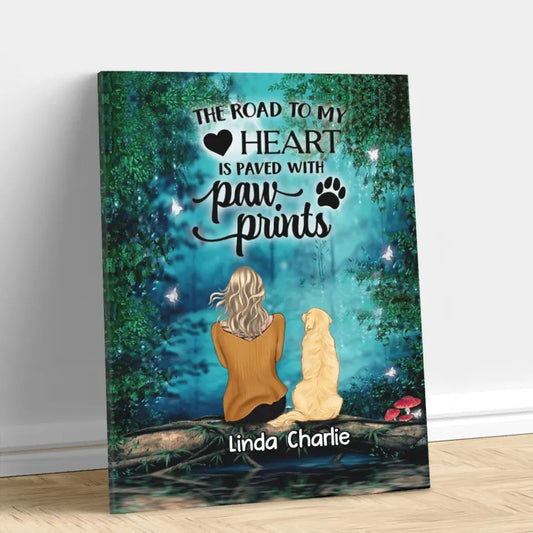 Personalized Memorial Dog Canvas - Up to 5 Dogs - Gift For Dog Lovers - The Road To My Heart Is Paved With Paw Prints