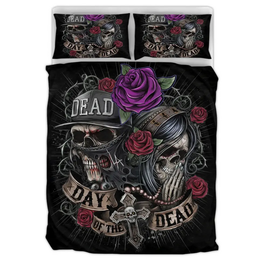 Skull Couple Quilt Bed Sets - Memorial Gift Idea For Him/Her - Day Of The Dead