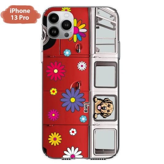 Personalized Campervan Hippie And Pet Phone Case - Up to 3 Pets - Gift Idea For Dog/Cat Lover - Case For iPhone And Samsung