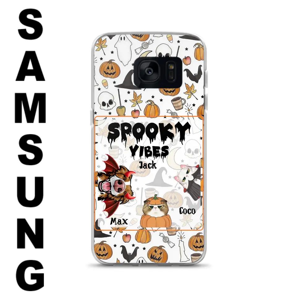 Custom Personalized Halloween Pet Phone Case - Upto 3 Pets - Gift Idea For Dog/Cat Owners -  Spooky Vibes - Case for iPhone/Samsung