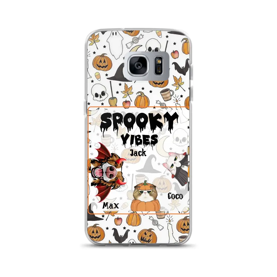 Custom Personalized Halloween Pet Phone Case - Upto 3 Pets - Gift Idea For Dog/Cat Owners -  Spooky Vibes - Case for iPhone/Samsung
