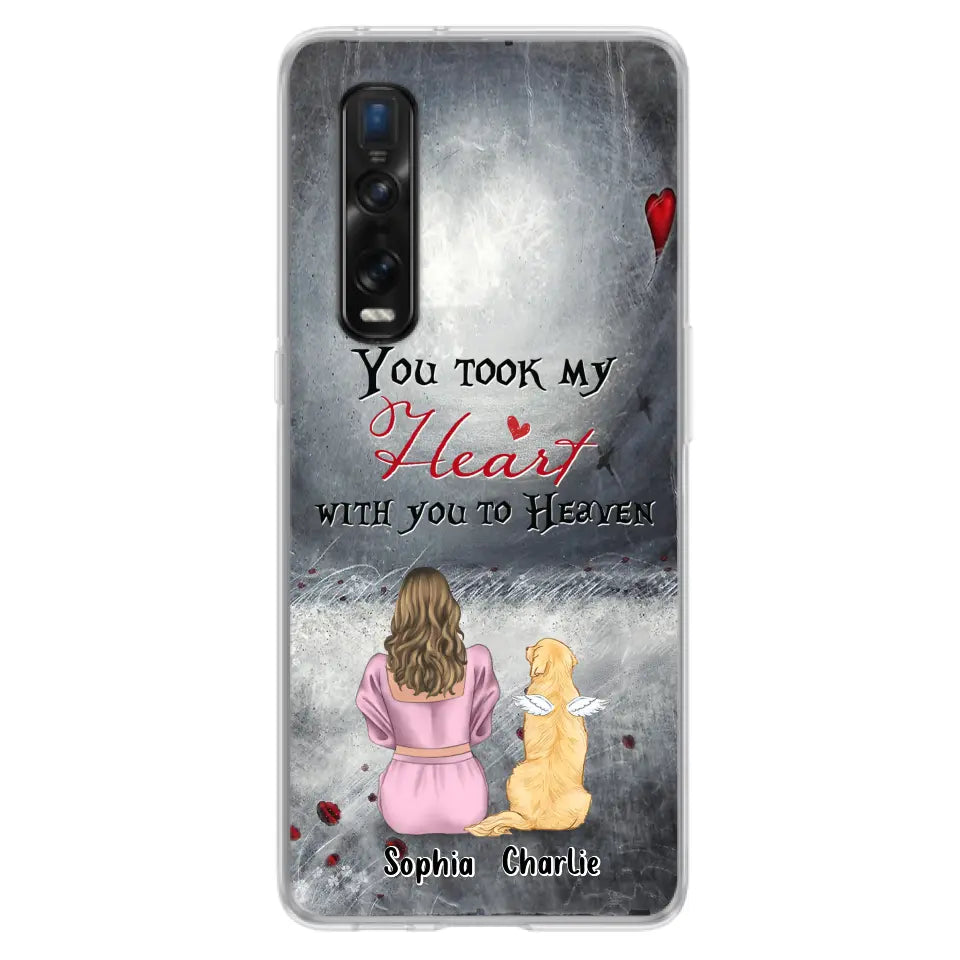 Custom Personalized Memorial Dog Mom Phone Case - Upto 5 Dogs - Memorial Gift Idea for Dog Owner - You Took My Heart With You To Heaven - Case for Xiaomi/Huawei/Oppo