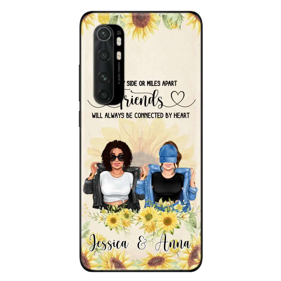 Custom Personalized Friends Phone Case - Upto 4 Girls - Gift Idea For Best Friends - Side By Side Or Miles Apart Friends Will Always Be Connected By Heart - Case for Xiaomi, Huawei & Oppo