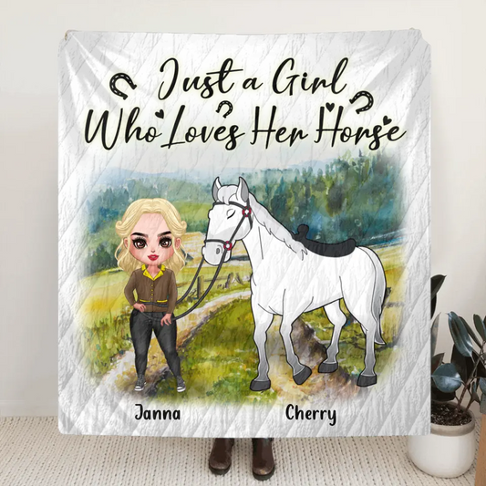 Personalized Horse Girl Blanket - Gift for Horse Lovers with up to 2 Horses - Just A Girl Who Loves Her Horse