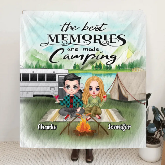 Personalized Camping Quilt/Fleece Throw Blanket - Up to 5 People - Best Gift For Camping Lovers - The Best Memories Are Made Camping