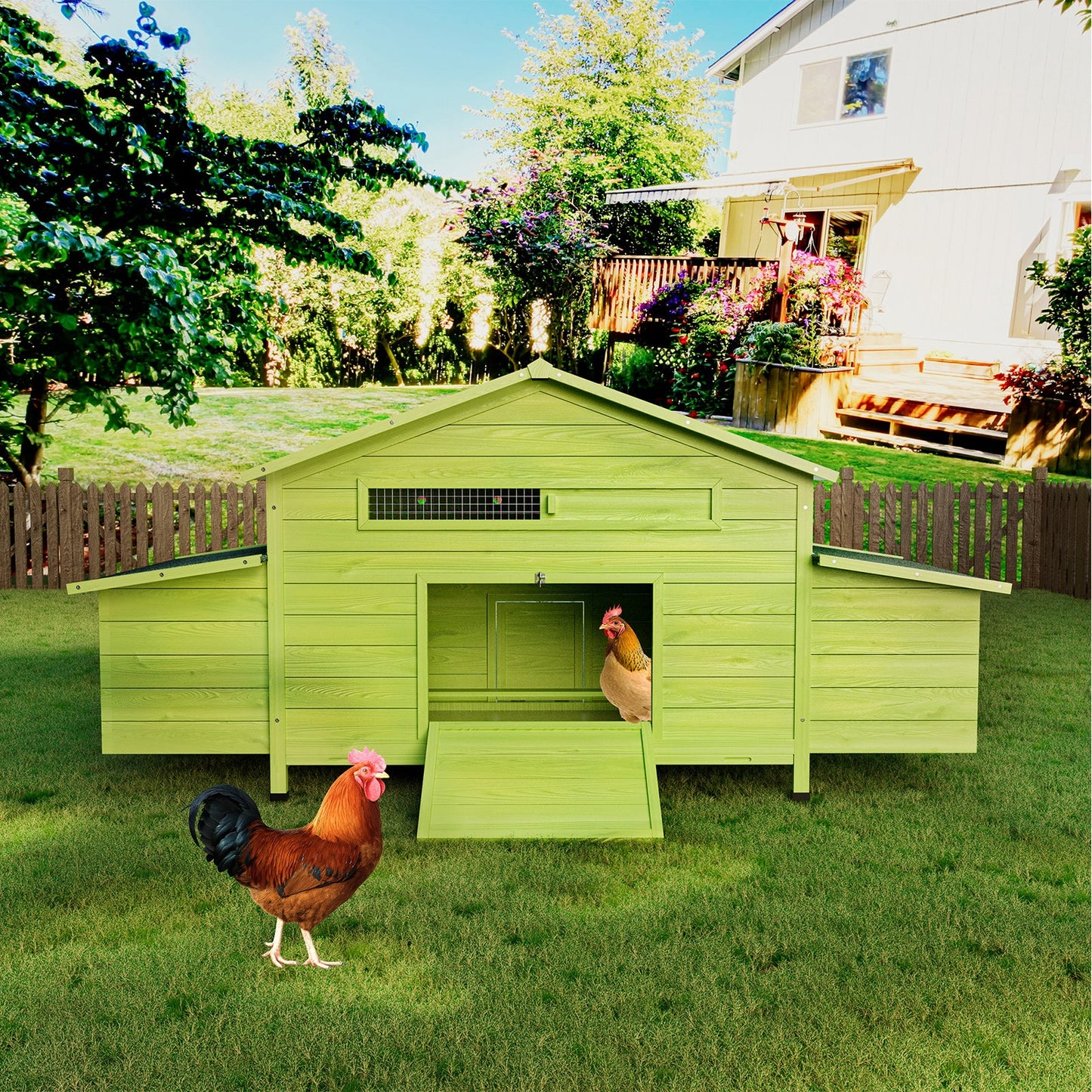 11.12 ft² Large Wooden Chicken Coop with Nesting Boxes & Perch
