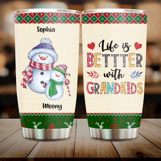 Personalized Grandma Tumbler - Gift Idea For Christmas  - Up to 5 Grandkids - Life Is Better With Grandkids
