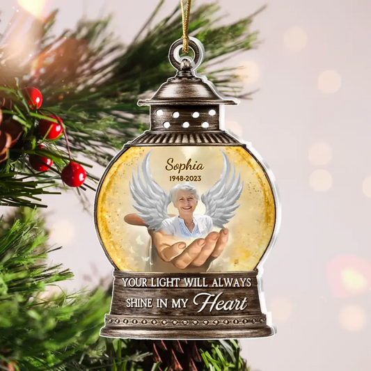 Personalized Lantern Memorial Acrylic Ornament - Memorial Gift Idea For Christmas/Family Member - Upload Photo - Your Light Will Always Shine In My Heart