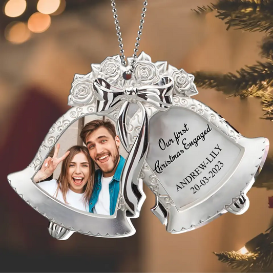 Personalized Couple Bells Acrylic Ornament - Upload Photo - Christmas/Anniversary Gift For Couple - Our First Christmas Engaged