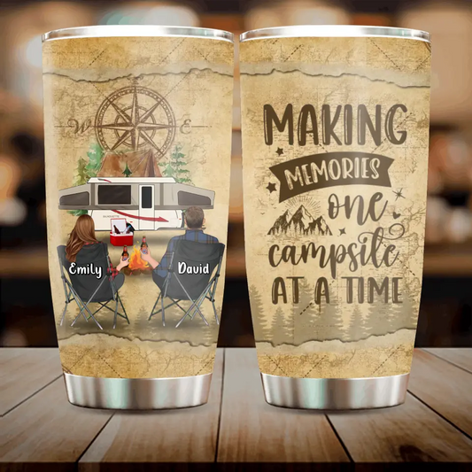 Personalized Camping Tumbler - Couple/Parents With Up to 3 Pets - Gift Idea For Couple/Camping Lover - Making Memories One Campsite At A Time