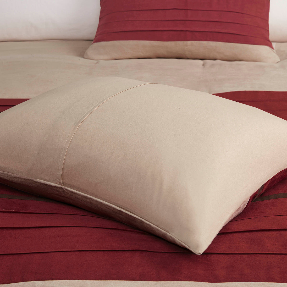7 PC Pieced Faux Suede Comforter Set Red Cal King