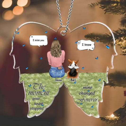 Personalized Memorial Pet Acrylic Ornament - Adult/Couple With Up to 2 Kids And 4 Pets - Memorial/Christmas Gift Idea for Dog/Cat Owners - The Moment Your Heart Stopped Mine Changed Forever