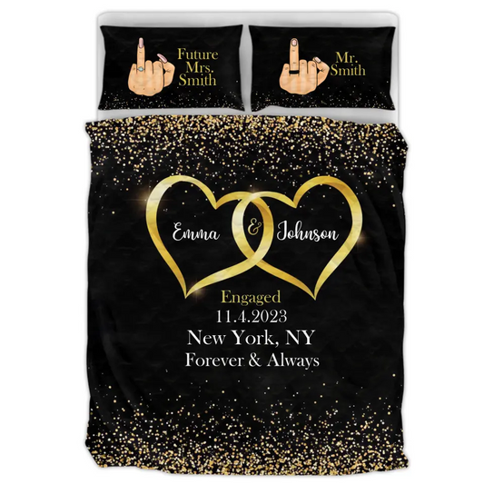 Personalized Engaged/Newly Married Couple Quilt Bed Sets - Gift Idea For Him/Her - Engaged
