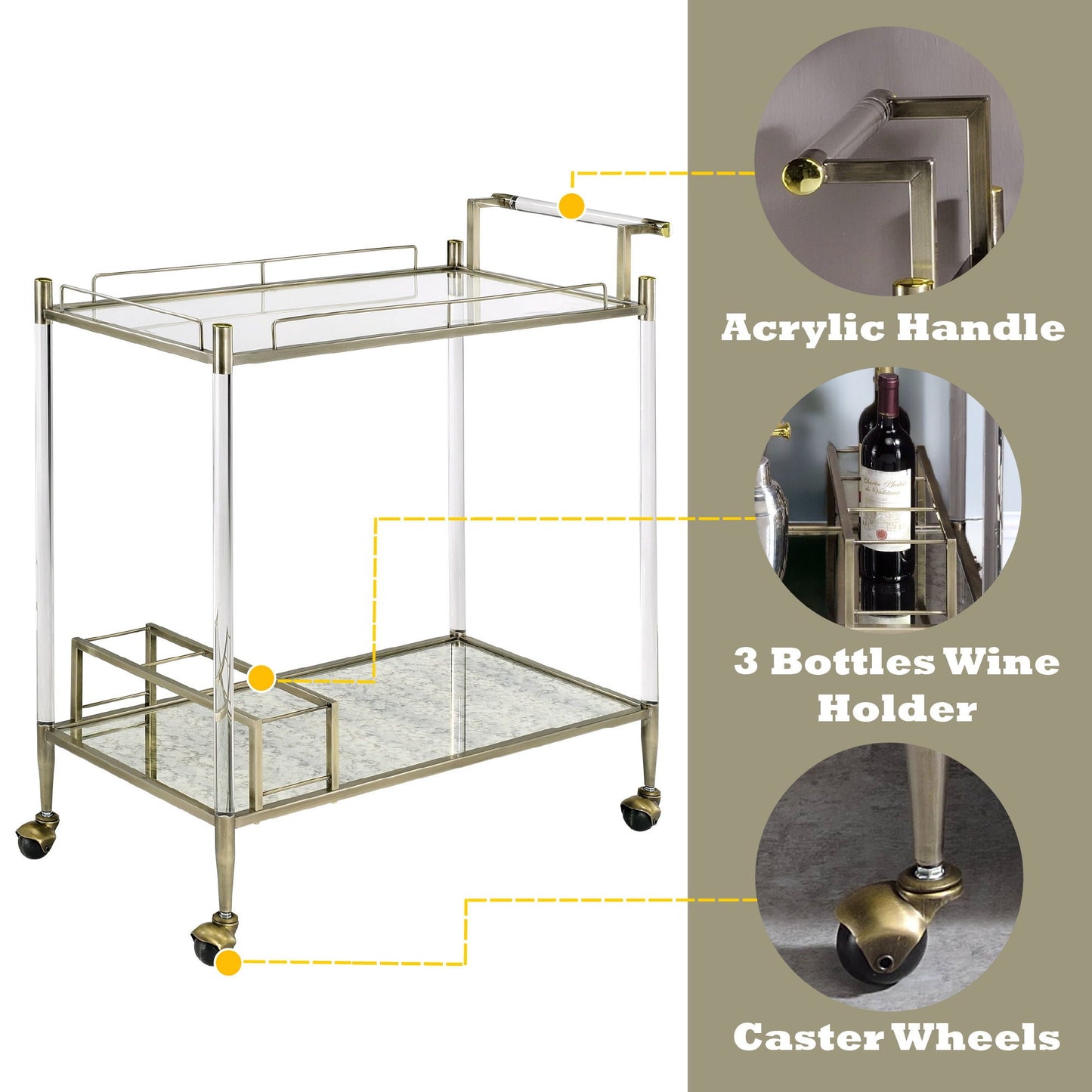 Cirro Antique Mirror Wire Brass Serving Cart