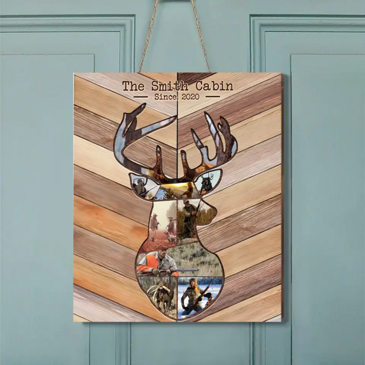 Personalized Couple Deer Hunting Wooden Sign - Upload Photos - Gift Idea Family/Couple/Deer Hunter - The Smith Cabin