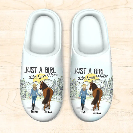Personalized Horse Plush Slippers - Up to 4 Horses - Gift Idea for Horse Lovers - Just A Girl Who Loves Horse