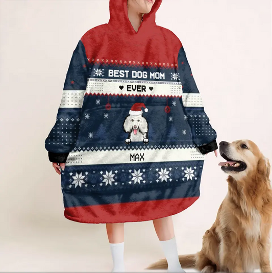 Personalized Dog Mom Blanket Hoodie For Women - Up to 5 Dogs - Christmas Gift Idea for Dog Lovers - Best Dog Mom Ever