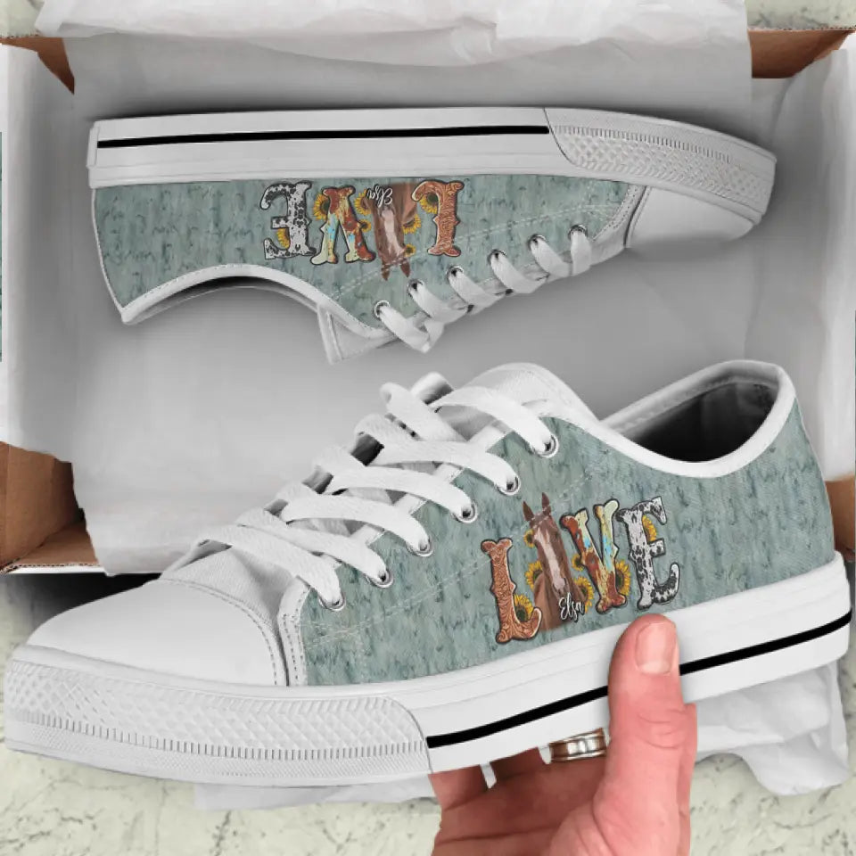 Personalized Love Horse Photo Canvas Sneakers - Gift Idea for Horse Lovers