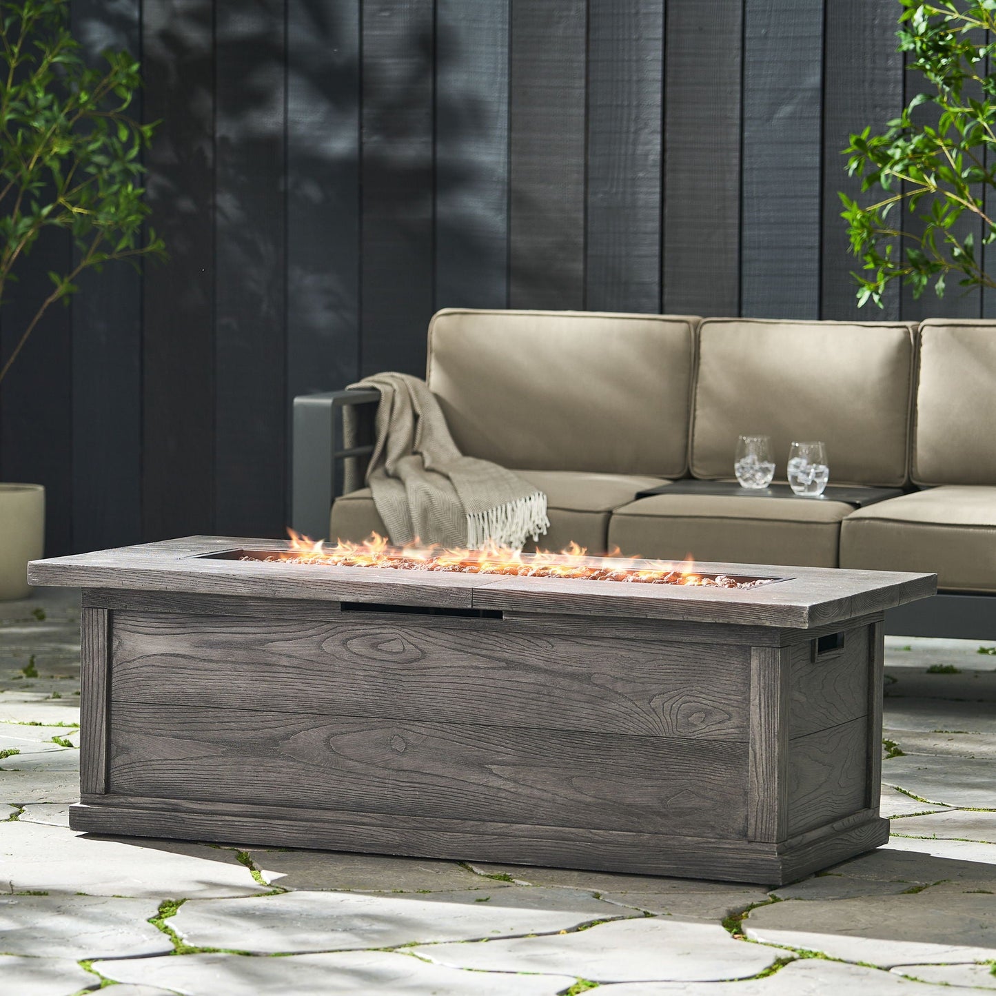 Transitional Rectangular Outdoor Propane Fire Pit With 50,000 BTU