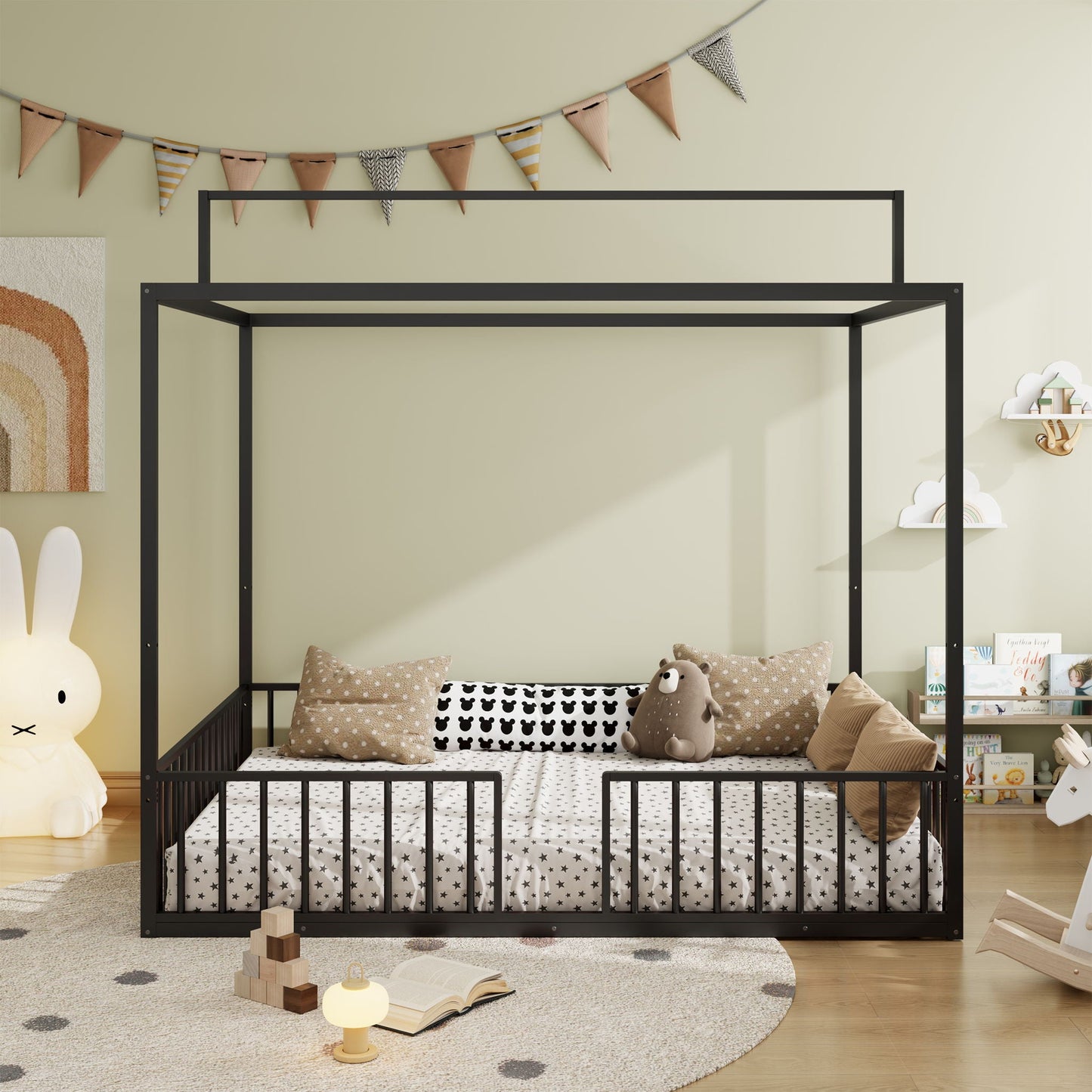 3 In 1 Convertible Montessori Floor Bed With Fenced Support