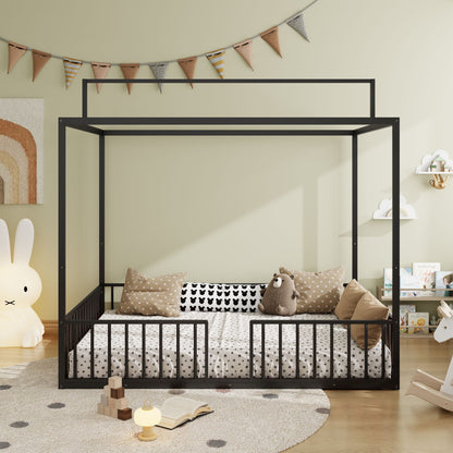 3 In 1 Convertible Montessori Floor Bed With Fenced Support