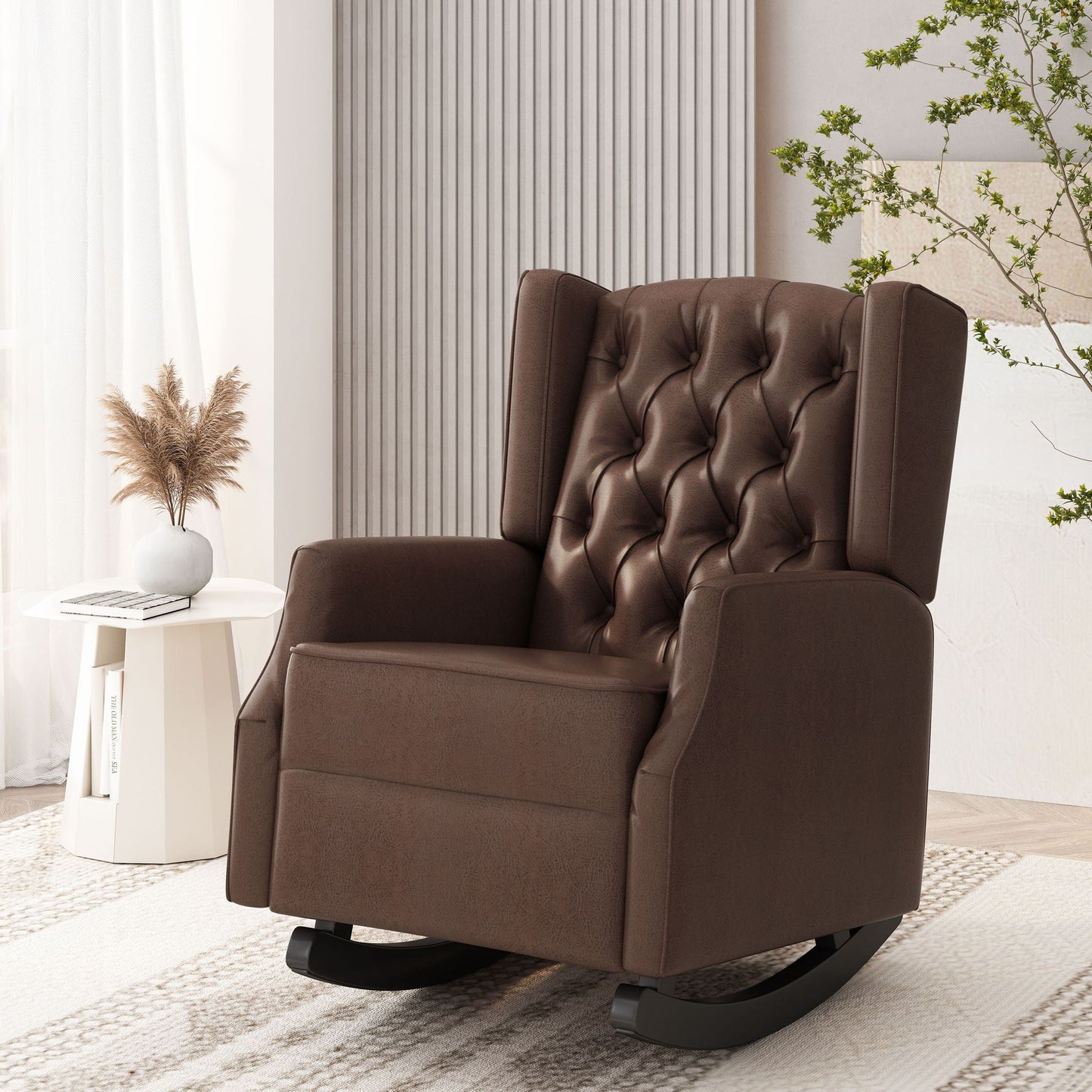 Amedou Contemporary Tufted Wingback Rocking Chair - Dark Brown
