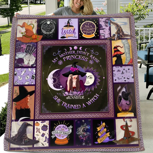 Personalized Witch Quilt/Fleece Blanket/Pillow Cover - Halloween Gift Idea For Witch Lovers - She Trained A Witch