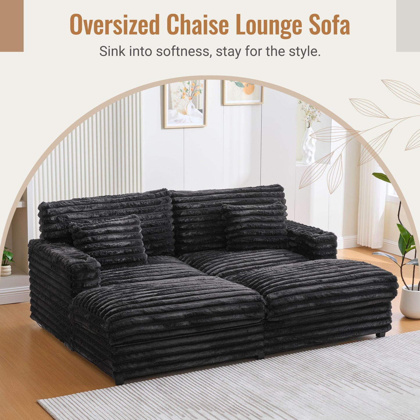Oversized Double Chaise Lounge Sofa Bed With USB Ports And Cup Holders