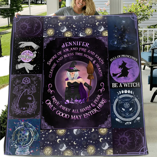 Personalized Witch Quilt/Fleece Blanket - Halloween Gift Idea For Witch Lovers - Smoke Of Air And Fire