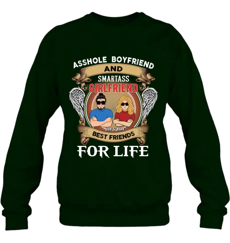 Personalized Couple Shirt/Hoodie - Gift Idea For Couple/Him/Her - Smartass Boyfriend And Smartass Girl Friend Best Friends For Life