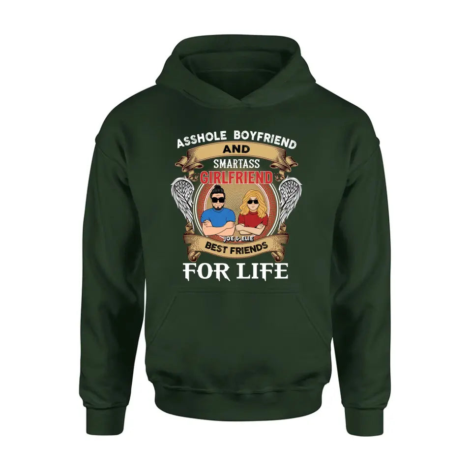 Personalized Couple Shirt/Hoodie - Gift Idea For Couple/Him/Her - Smartass Boyfriend And Smartass Girl Friend Best Friends For Life