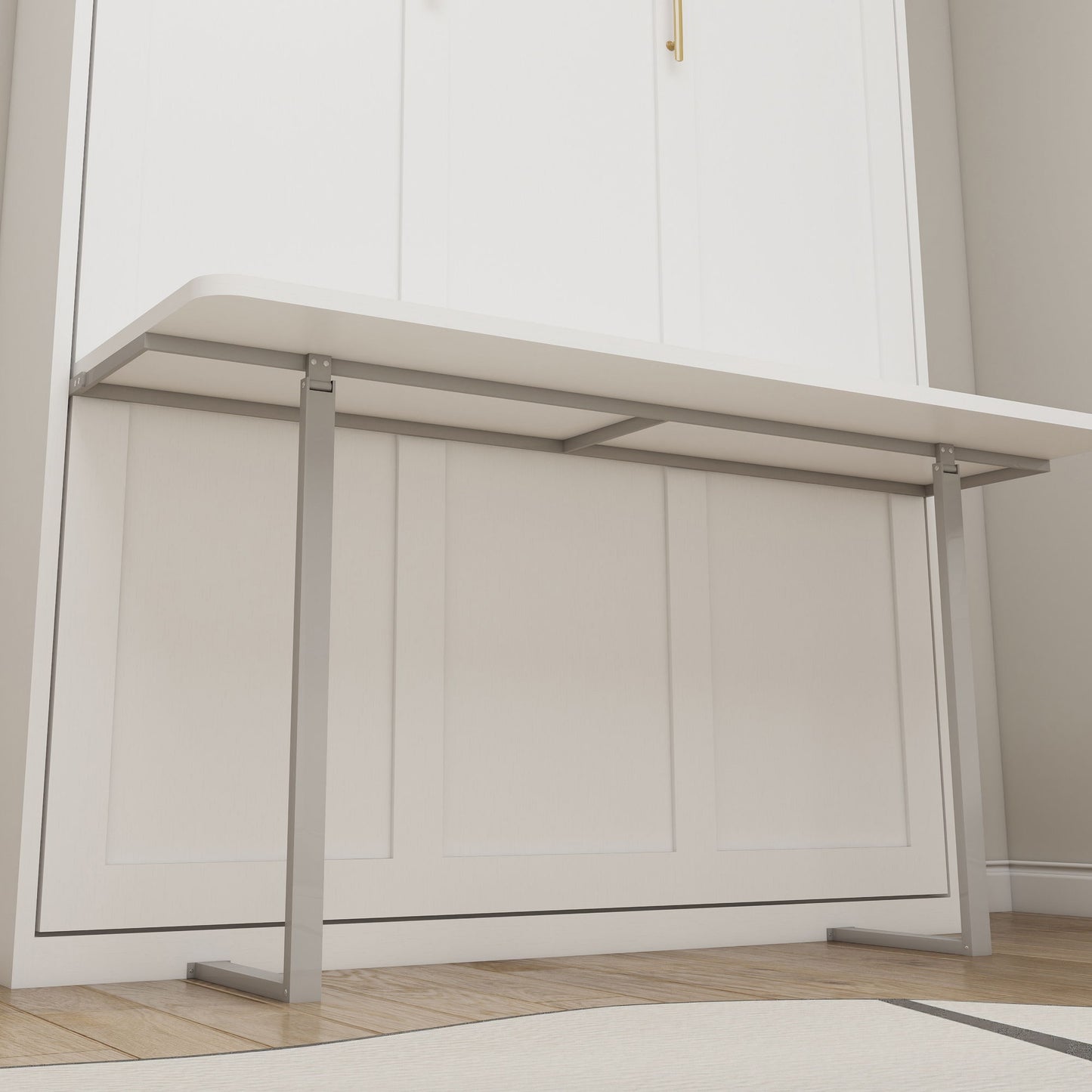 Queen Size Murphy Wall Bed With Side Storage Cabinets - White