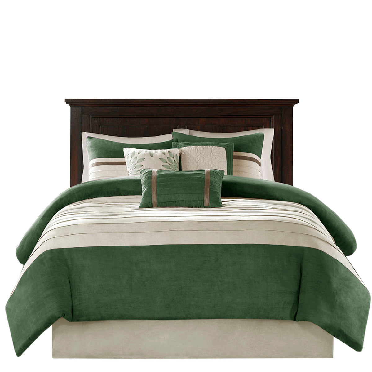 7 Pc Faux Suede Comforter Set Green King