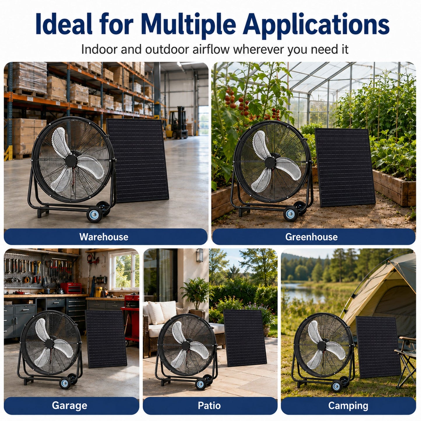 24 Inch Solar Floor-Standing Fan With Adjustable Solar Panel
