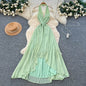 Halter Sleeveless Sexy Open-Back Dress – Summer Green High-Waist Slim-Fit Maxi, Bodycon Gown