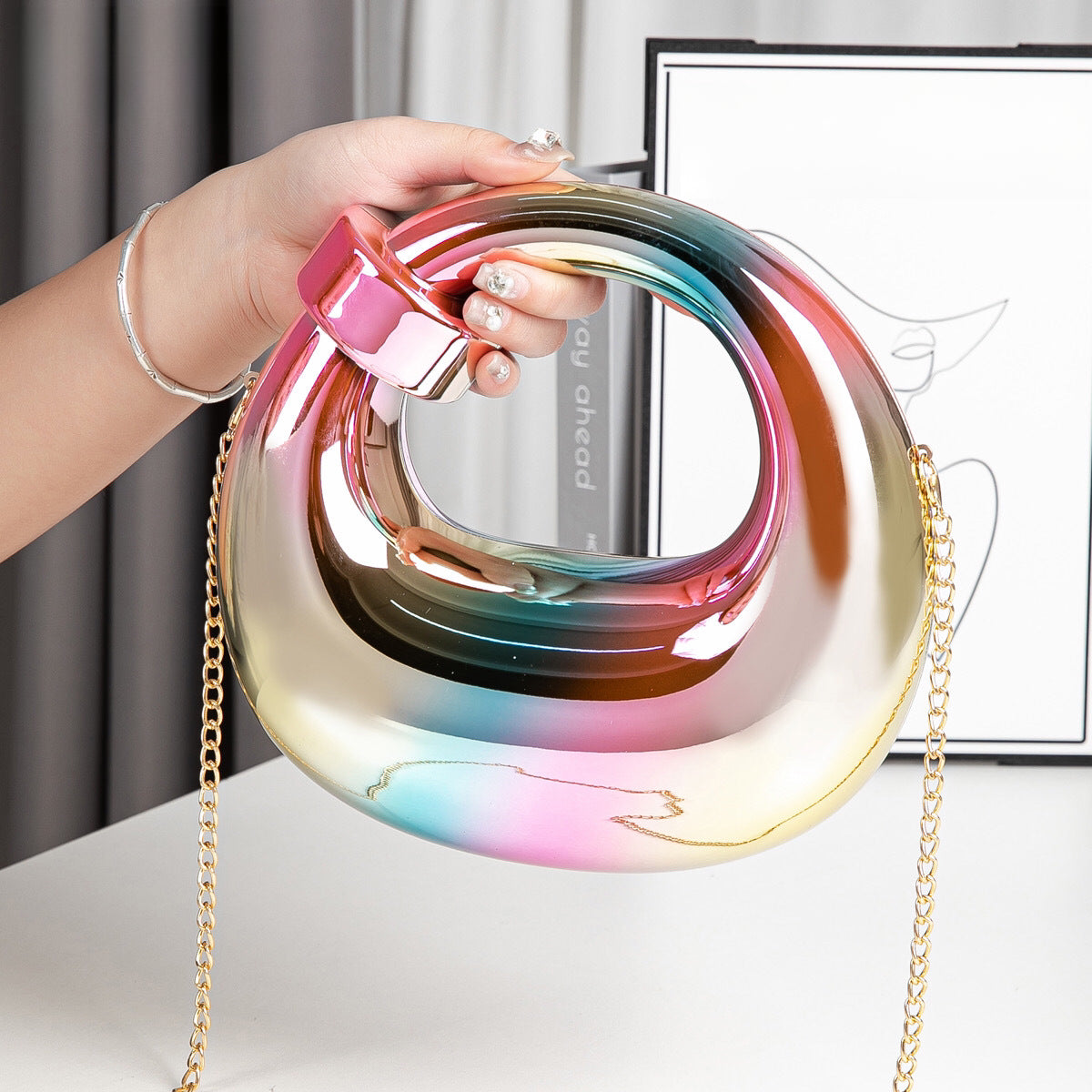 Acrylic gold box, goose egg shaped party purse, cloud shell evening clutch purse, messenger bag, clutch purse party