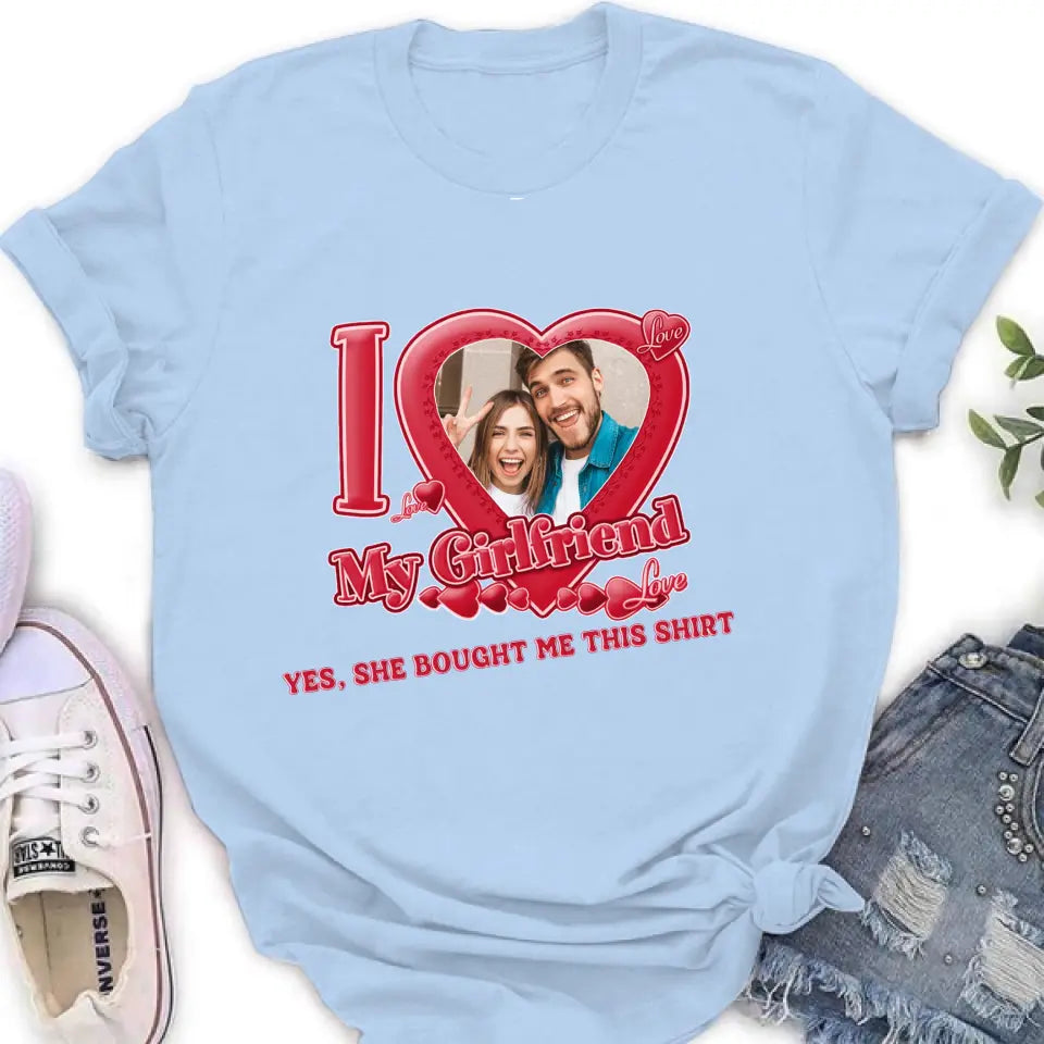 Personalized Couple T-Shirt/Long Sleeve/Sweatshirt/Hoodie - Upload Photo -  Gift Idea For Couple/Her/Valentine's Day - I Love My Girlfriend